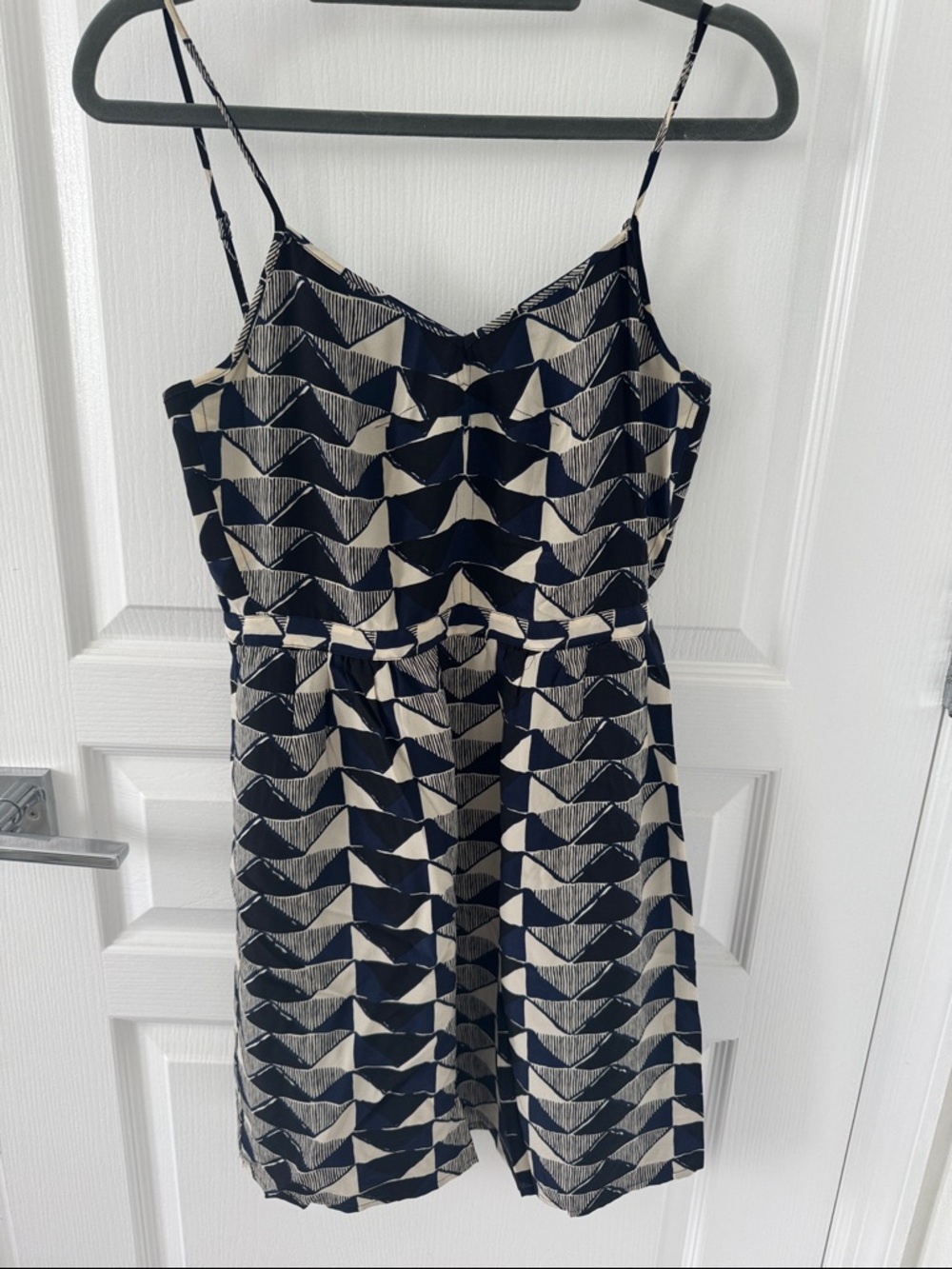 Madewell Sleeveless Navy and Cream Geometric Print Dress 0